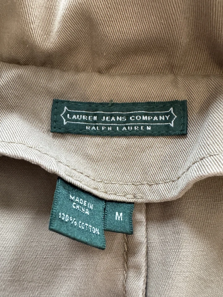 Blazer Lauren Jeans Co. Ralph Lauren Tostado Caqui Algodón Cuello Profundo Talla Mediana Foto 4 de 4