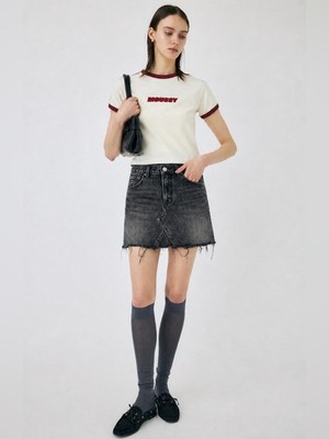 Moussy Japanese denim Vintage Dark Charcoal black wash high waist mini skirt Sm