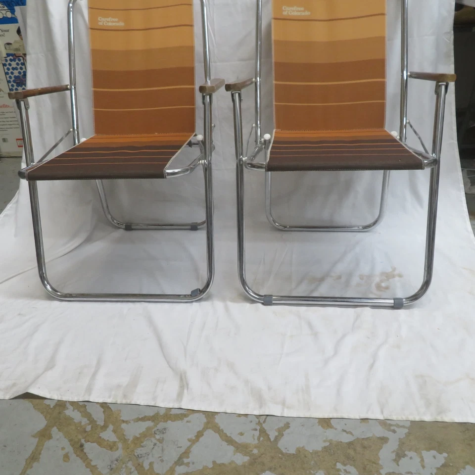 老式Zip Dee折叠草坪椅复古Airstream带钢架棕色 — 第 4/4 张图片