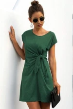 Solid Twist Knot Front Short Sleeve Tee Fit Dress