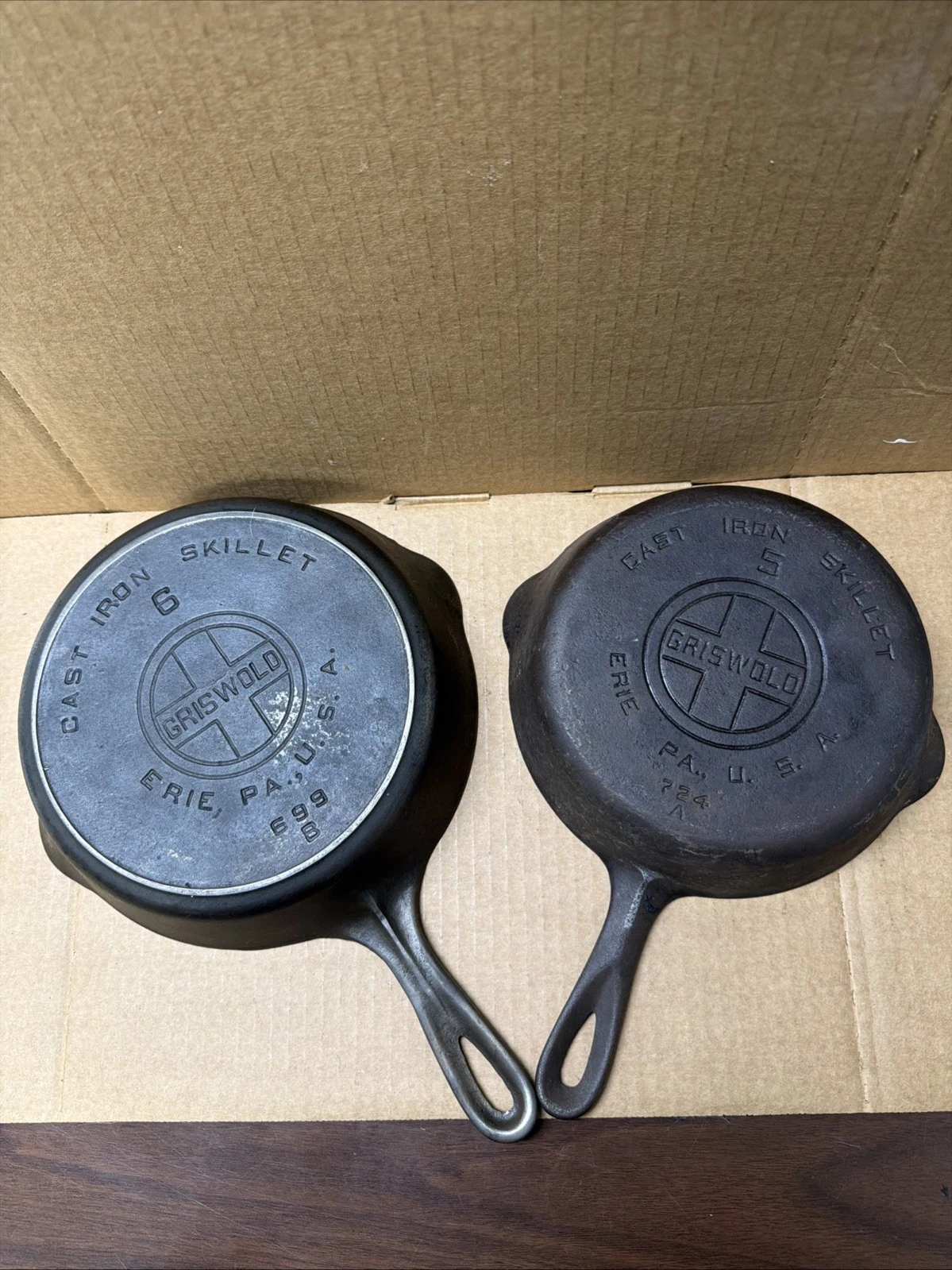 Griswold Cast Iron Skillet #5 (724A) & #6 (699B) Erie PA USA