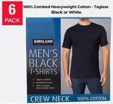 Kirkland Signature Mens Crew Neck T-Shirts 6-Pk 100% Cotton Tagless Heavyweight