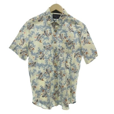 Casual Shirt Beige Men s Short Sleeve All-over Carp Pattern L Excellent For Ages