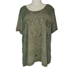 Elementz Woman Olive Green Textured Short Sleeve Top Plus Size 3X