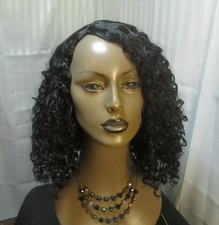 Med long curly wig right skin part color black 1B cute very curly  thick New