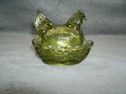 Vintage Small Westmoreland 3.5” Green Glass Hen On Nest