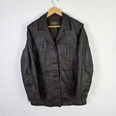 Eddie Bauer Lederjacke Damen mittelbraun lang Mantel Kragen Freizeit
