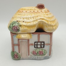 Thatched Country Cottage Preserve Jam Honey Pot Ceramic Vintage Kitsch Pastel
