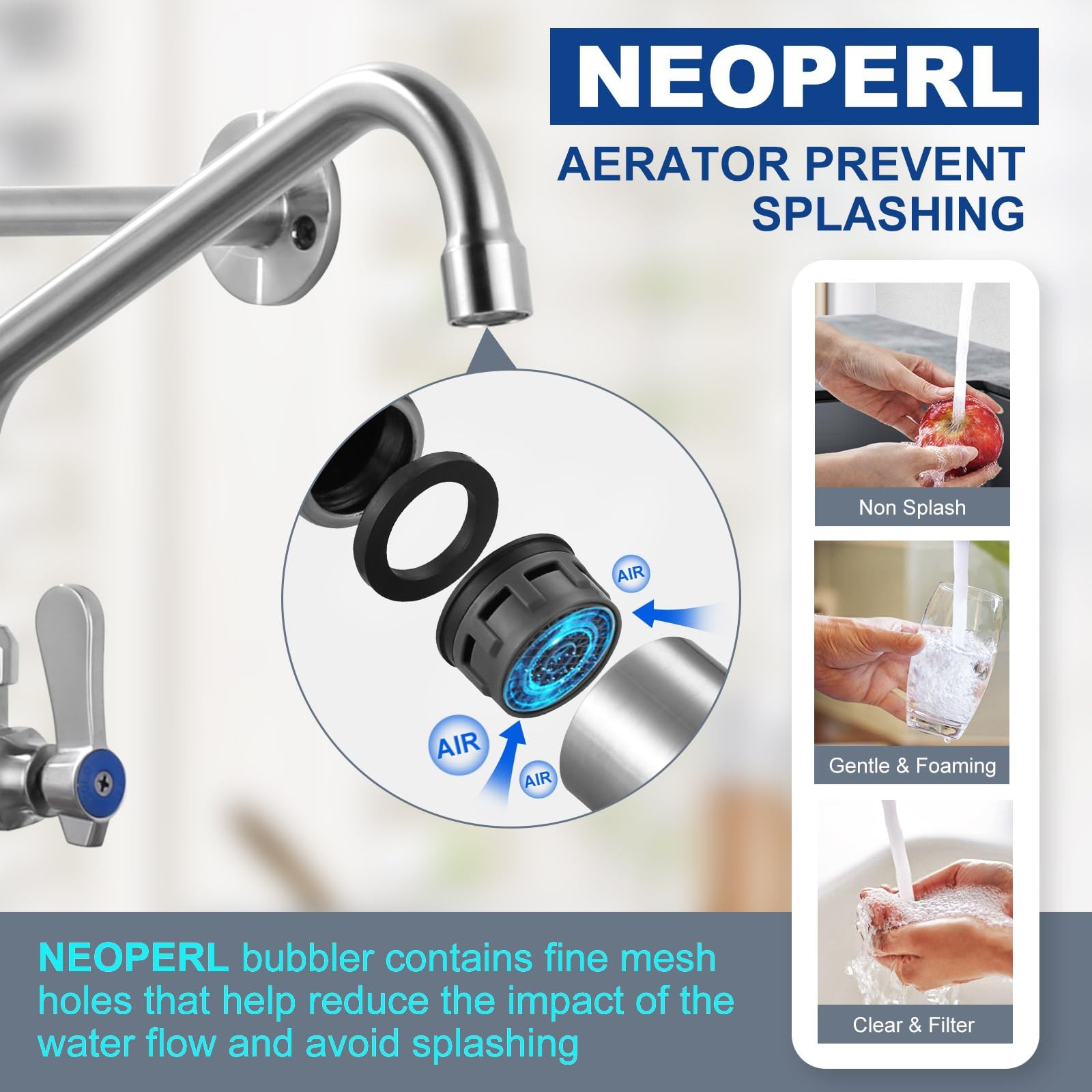 Commercial Kitchen Faucet Wall Mount with Pre-Rinse Sprayer 8 Inch Center Wal...