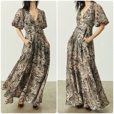 Christy Lynn Julie Maxi Dress | Brown Feather Jacquard Print | Size 4