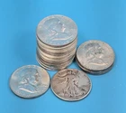 Lot Of 20 US Silver 90% Half Dollar Coins Franklin & Walking Liberty 250.5g