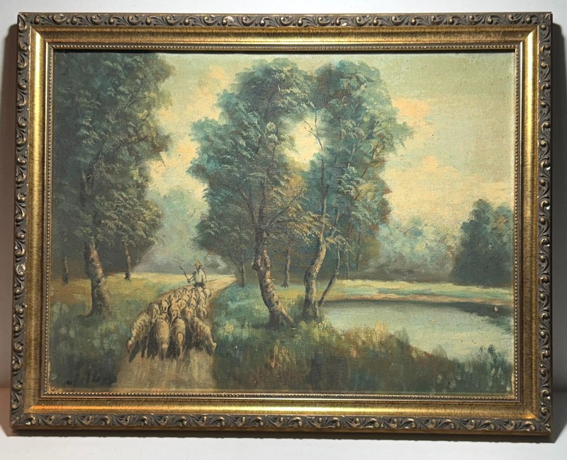 Antique Historical Cuban Landscape Painting On Canvas Sugar Sack -Pre-Revolution