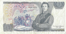 DUKE OF WELLINGTON �5 FIVE POUND BANKNOTE WITHDRAWN / OLD NOTE - BANK OF ENGLAND