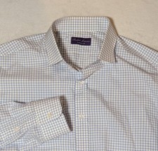 Ralph Lauren Purple Label Dress Shirt Blue/White 17 Made In Italy