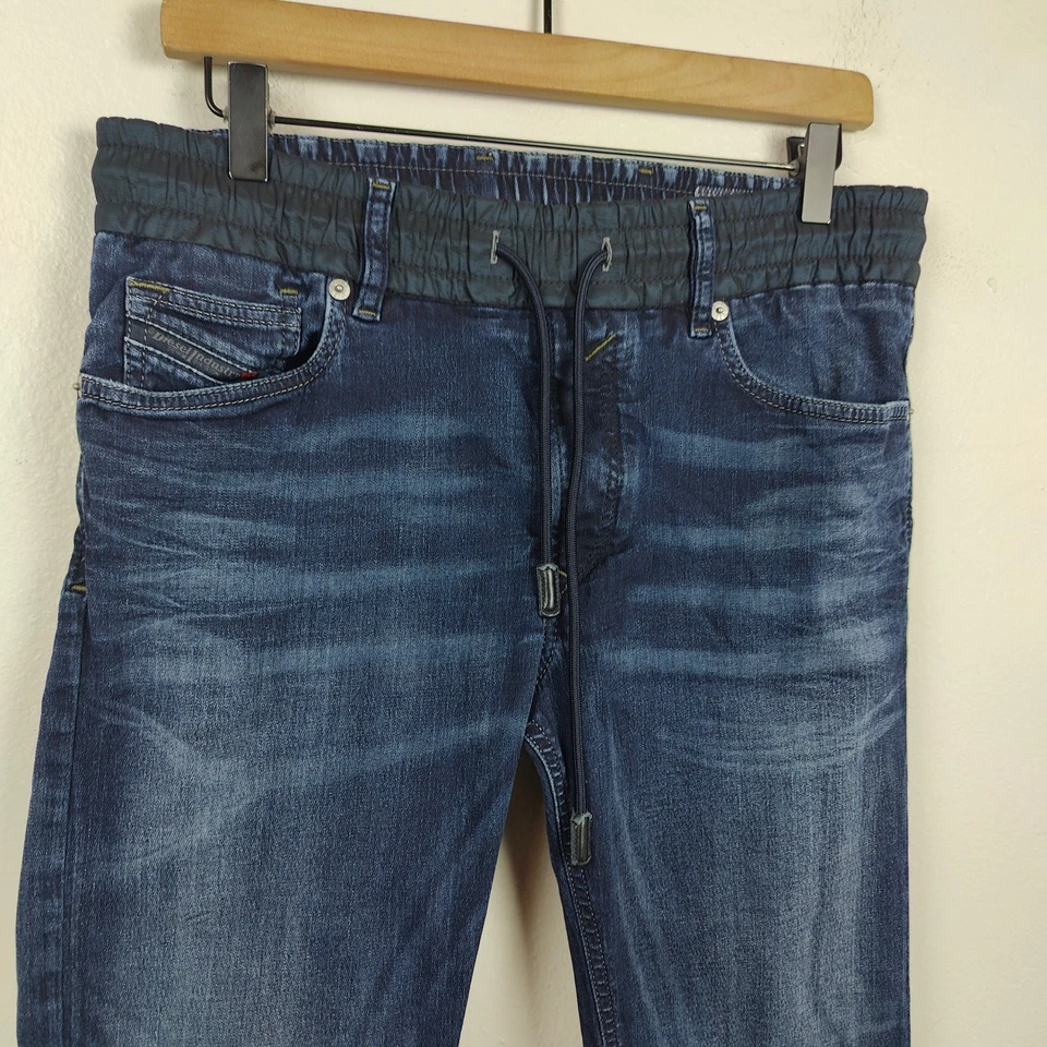 Diesel Waykee Jeans Para Hombres 28 Jeans Denim Pantalones de Sudadera Lavado Oscuro Motociclista Diseñador Foto 3 de 4