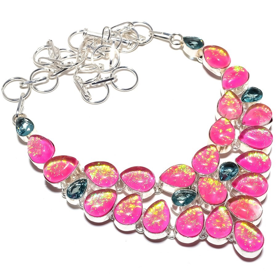 Triplet Fire Opal, Blue Topaz Gemstone 925 Sterling Silver Jewelry Necklace 18