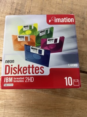 Imation Neon Diskettes 10 pack 2HD 1.44MB IBM Formatted NEW Factory Sealed