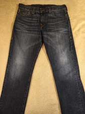 True Religion Jeans Mens 34x33 Blue Geno Relaxed Slim Distressed Flap Pockets