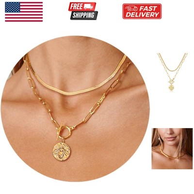 Gold Layered Necklaces for Women, 14K Gold Plated Vintage Evil Eye Queen Eliz...