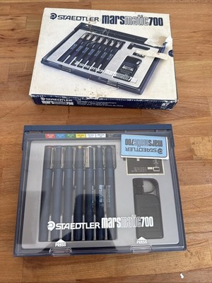 Technical Drawing Pens Staedtler Mars Matic Technical Pen Set VINTAGE  STAEDTLER MARSMATIC 700 TECHNICAL PEN SET PENS W/CATALOG CASE