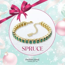 Park Lane SPRUCE Green 4x6mm Cubic Zirconia  Impression Gold Tennis Bracelet