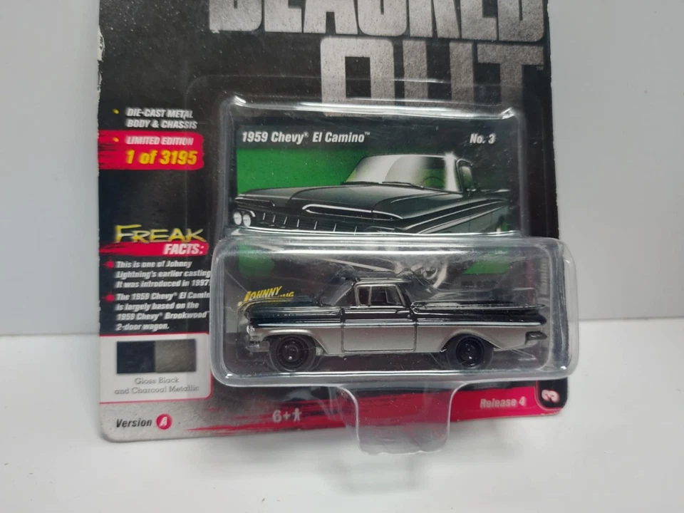 Johnny Lightning 1:64 Blacked Out 1959 Chevy El Camino Nero E Argento Metallico - Immagine 3 di 3