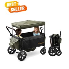 Stroller Wagon for Kids, One-Hand Adjustable Push/Pull Handle, Spacious Stora...