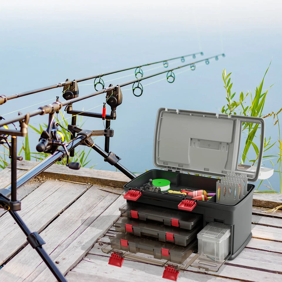 Caja de aparejos de pesca de 5 capas con divisores y almacenamiento superior 3 cajas utilitarias extraíbles Foto 4 de 4