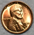Brilliant Uncirculated 1930-P Lincoln Cent, Cartwheeling, Full-Red specimen.