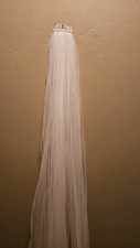 WHITE LONG CATHEDRAL WEDDING VEIL with COMB - 102" Long