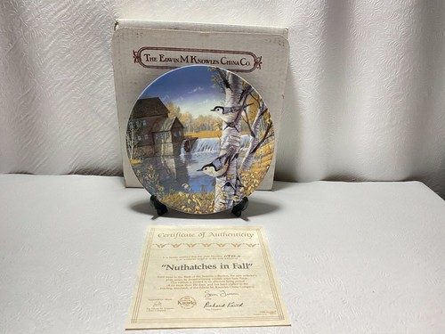 Bradford Ex Knowles Collector Plate COA Nuthatches in Fall #11922A Birds Seasons - Imagen 2 de 6