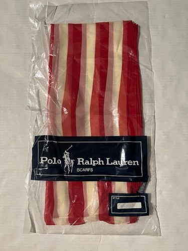 New POLO RALPH LAUREN 100% Silk Bold Red & White Stripe Rectangle Scarf 76" NWT - Picture 9 of 9