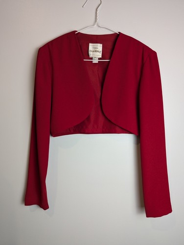 Vintage Joseph Ribkoff Red Mini Dress Crop Jacket Career Gold Neck Detail Size 4 - Picture 15 of 21