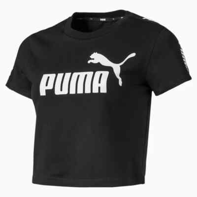 Puma Amplified Logo Graphic Fitted Tee T-Shirt Top 580467 schwarz Damen neu mit Etikett neu M