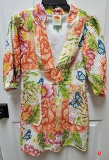 Farm Rio Colleen "Vintage Foral" Eyelet Mini Dress, Size Small