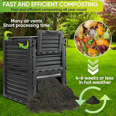 80Gal Garden Large Compost Bin from BPA Free Material Outdoor Compost Box Black