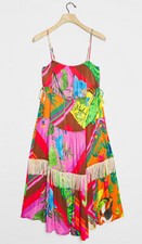 NWT $230 Farm Rio x Anthropologie PALILA Sm Pink Green Tropical Fringed Midi 