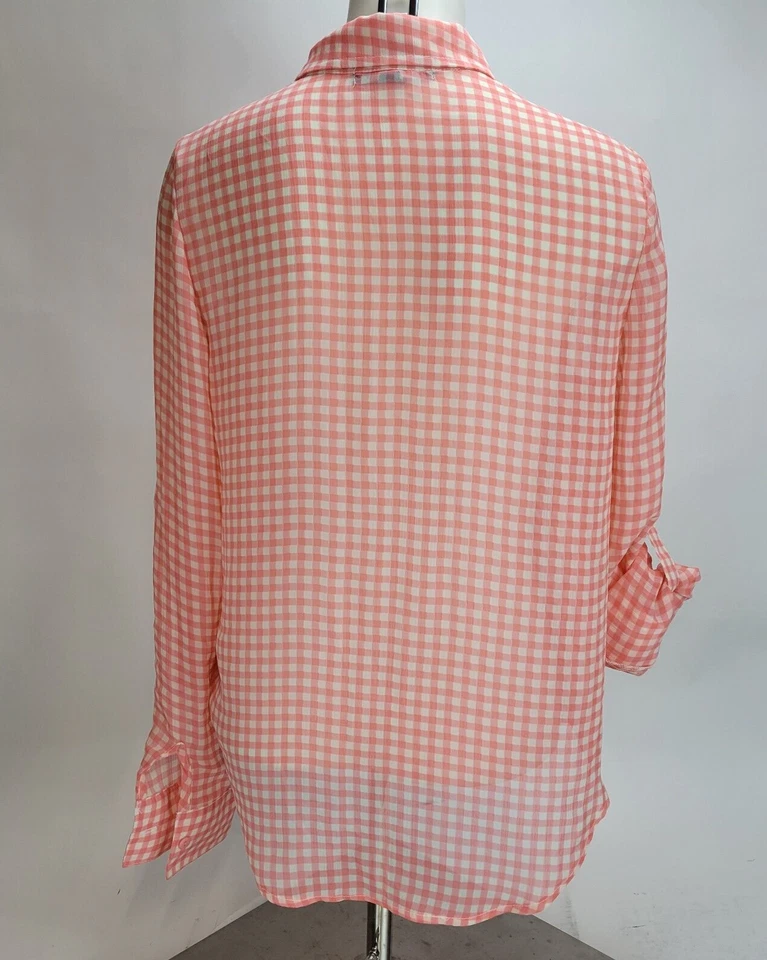 Blusa Living Doll lengüeta enrollable naranja brillante a cuadros transparente con botones para mujer M Foto 4 de 4