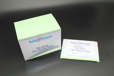 Box of 25 Safe n Simple SNS00807 NO-STING Ostomy Skin Barrier Film Wipes