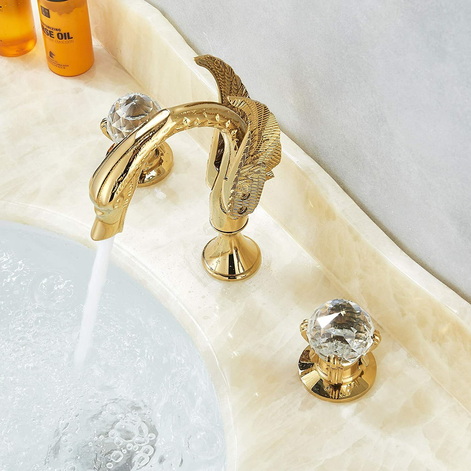 8"Widespread LED Waterfall Bathroom Sink Faucet 3Hole Swan Basin Mixer