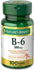 Nature's Bounty Vitamin B6, Supports Energy Metabolism and Nervous System 100mg,