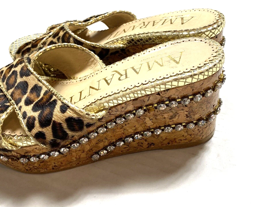 Sandalias Amaranti pelo becerro plataforma corcho diapositivas pedrería 36 6 leopardo Italia Foto 4 de 4