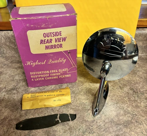 Outside Rear View Mirror, Driver or Passenger Side 36-0505 Chrome With Box Vtg
