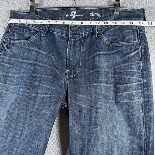7 For All Man Kind Jeans Herren Gr. 34 Slimmy Straight Leg Denim Blau Whiskering - Bild 11 von 15