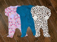 3pk Baby Girl Zipper Pajamas Wonder Nation Sleepwear 3-6 Months Strawberry Print