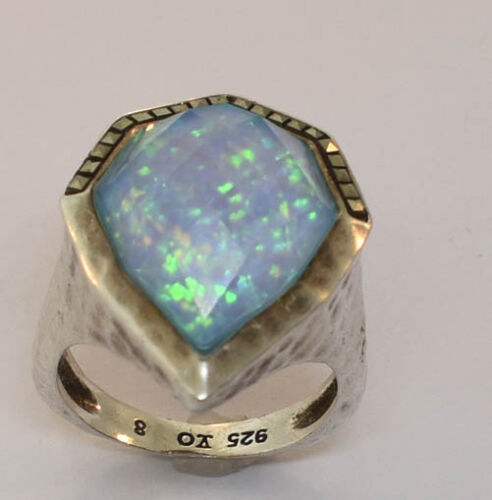 JUDITH JACK - STERLING SILVER LAB-CREATED OPAL + MARCASITE WATERFALL RING Sz 8 - Picture 3 of 3