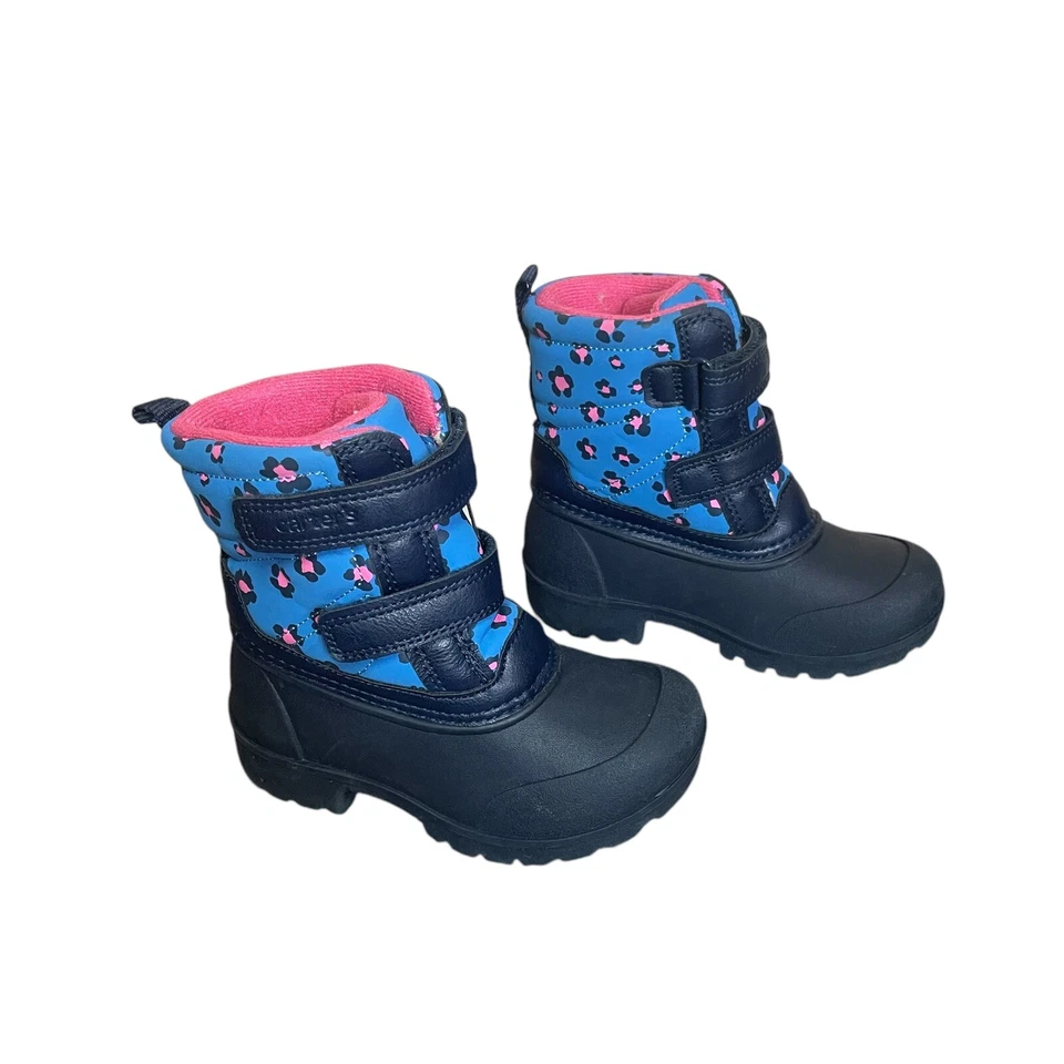Carters Toddler Girls Navy Pink Deltha Leopard Cheetah Snow Boot 8M Winter Sled - Image 4 of 4