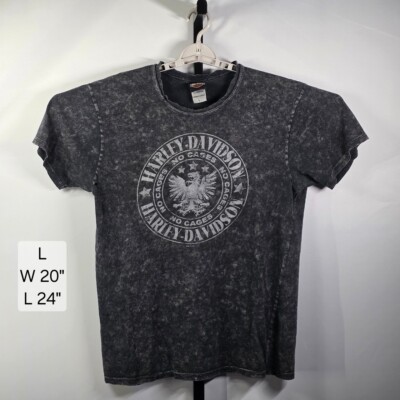 Harley Davidson 2011 ''No Cages'' T-Shirt Sz L Asheville NC Dealer Acid Wash *Hole