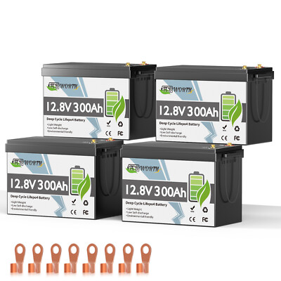 4Pack 12V 300Ah LiFePO4 Lithium Batterie Solar Wohnmobil Boot BMS 15000+Zyklen