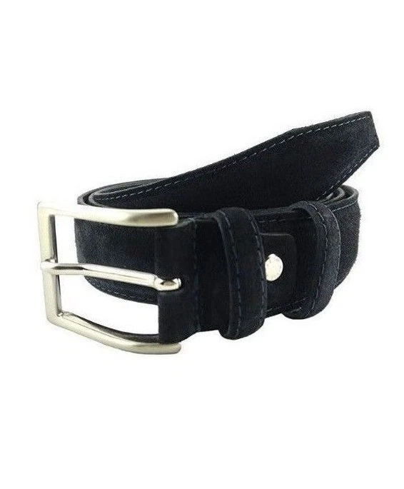 Cintura in pelle scamosciata camoscio blu uomo donna nuovo made in italy